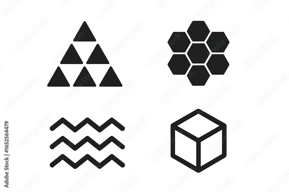 Poster geometric pattern icons set with abstract shapes. minimalist vector symbols including triangle clust