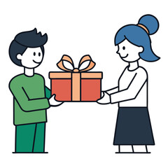 Man Giving Gift Box To Woman Giving Present Together