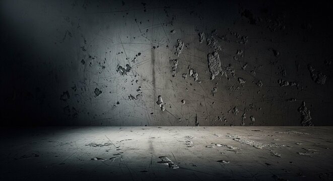 Distressed concrete surface background with spotlight accentuation and visible texture,