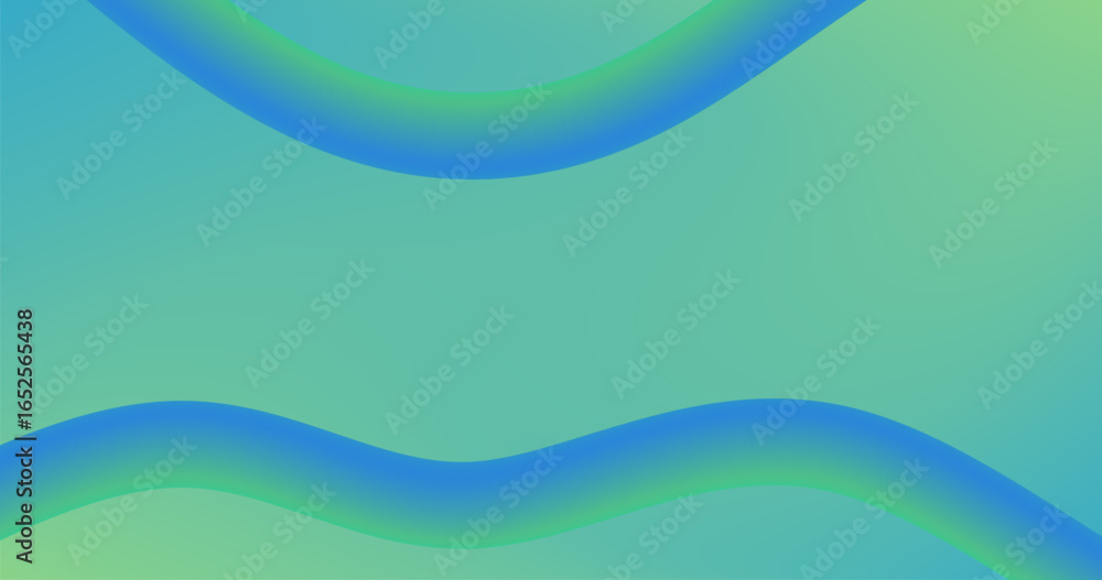 Poster green blue background with gradient fluid curve ribbon different shades and thickness copy space pat