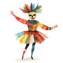 Fototapeta premium Colorful Carnival Dancer in Patchwork Costume and Feathered Mask