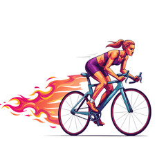 Obraz premium Fiery Female Cyclist: Powerful Vector Illustration of a Woman on a Road Bike