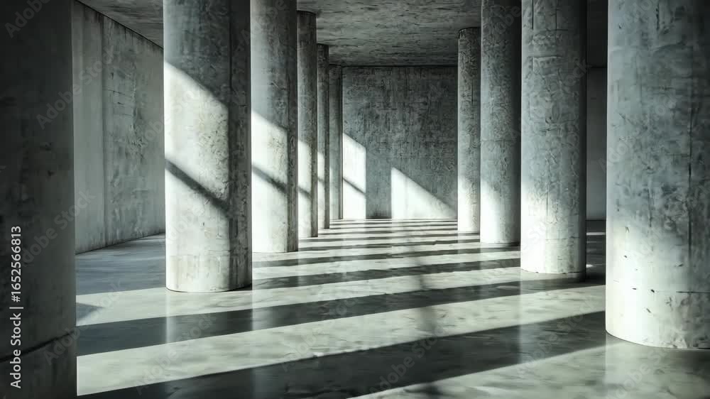 Poster abstract concrete corridor with shadow play and modern minimalist architecture