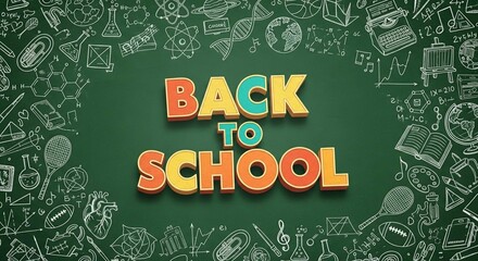 Vibrant back to school illustration on chalkboard adorned with educational drawings
