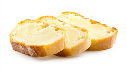 Slices of Gouda cheese placed on bread, isolated against a white background.