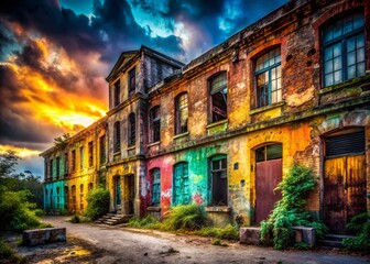 Fototapeta premium Abandoned Urban Building, Creative Photography, Grunge Textures, Decaying Structure, Artistic Exploration