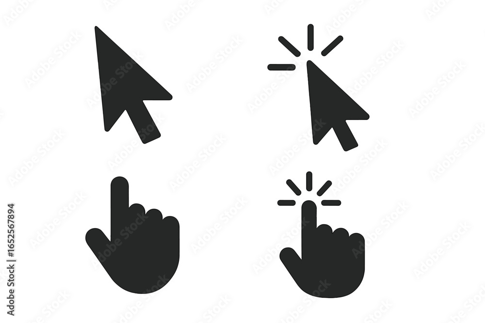 Aufkleber set of mouse cursor icons. flat vector collection of arrow and hand pointers. click and non-clicked 