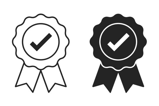 Black and White Ribbon Award Icons with Checkmarks badge tick
