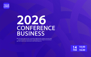 Business conference promotional poster template. Modern design for a professional corporate event. Includes space for a logo and key event details.
