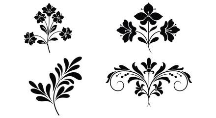 Obraz premium Elegant Floral Vector Silhouettes for Design Elements and Decoration in Black