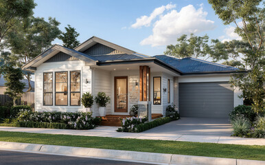 Modern one-story Australian house showcasing contemporary design and a welcoming atmosphere in a suburban setting
