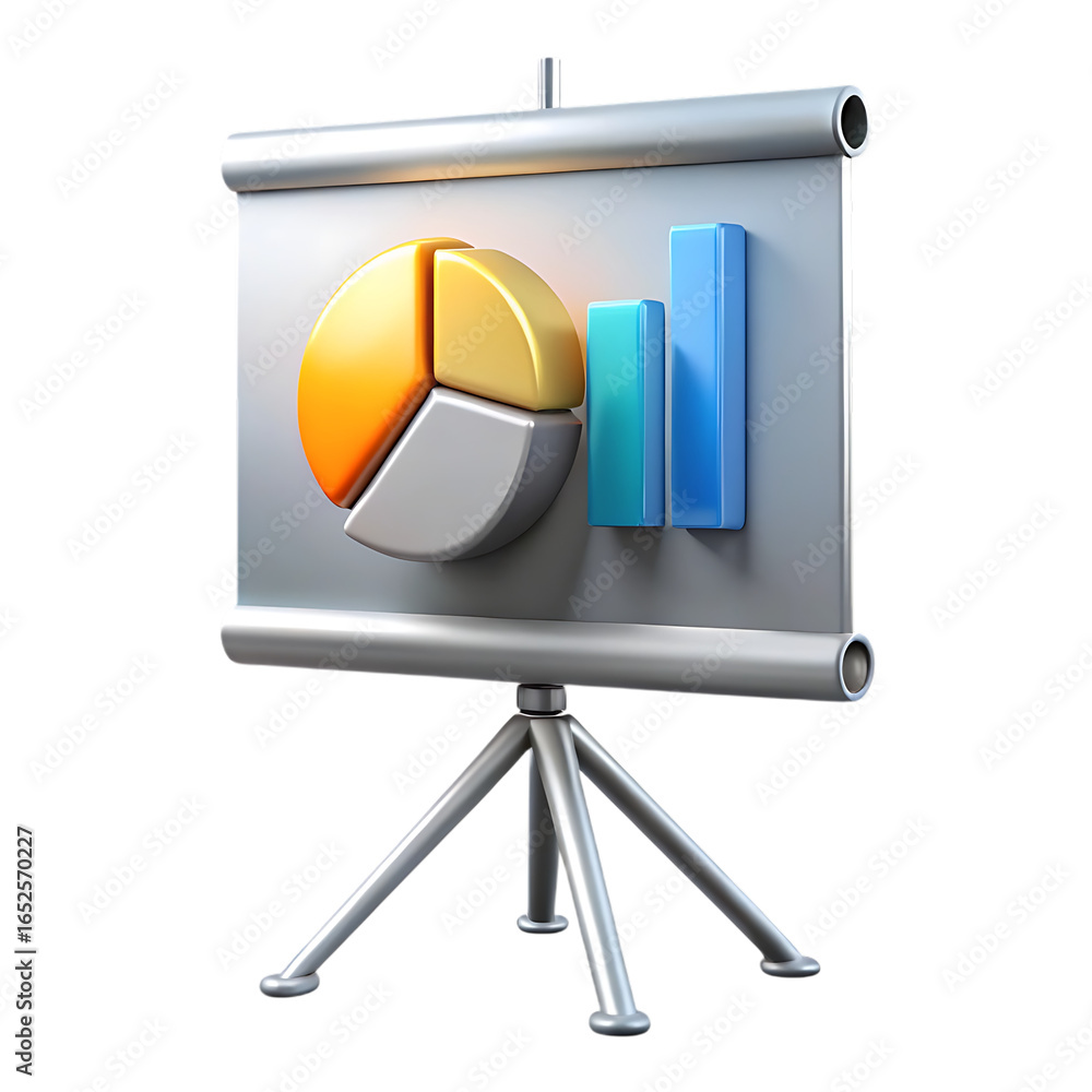 Aufkleber 3d business presentation flip chart with pie chart and bar graph isolated on transparent background