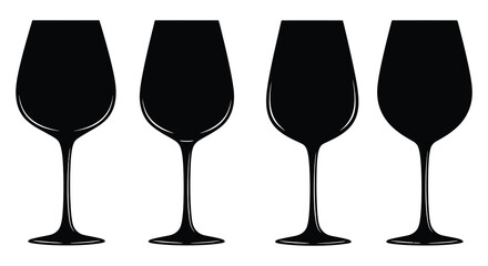 Four Champagne Flutes Silhouette Elegant Celebration Drinkware Design Element
