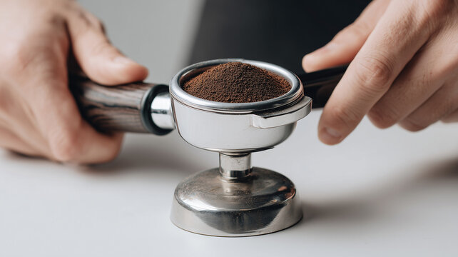 Coffee grounds in portafilter for espresso preparation