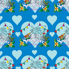 Seamless pattern with Songkran Festival in Thailand. Vector illustration.