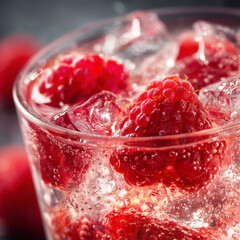 Cocktail drink with raspberries and ice