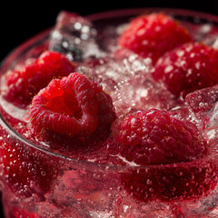 Cocktail drink with raspberries and ice