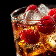 Cocktail drink with raspberries and ice