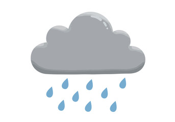 Rain cloud illustration with falling drops, weather symbol artwork, stormy sky cartoon design, grey cloud decor, nature sketch, atmospheric graphic art