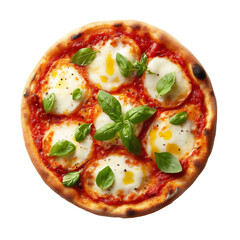 Pizza Margherita with Tomato sauce, fresh mozzarella, basil, olive oil isolated on white transparent background