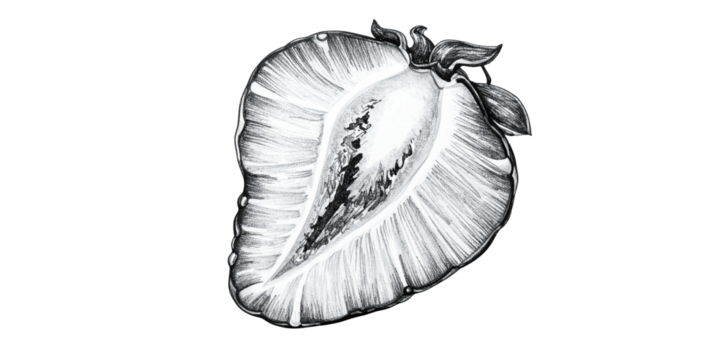 Halved strawberries drawn with black pen - Powered by Adobe