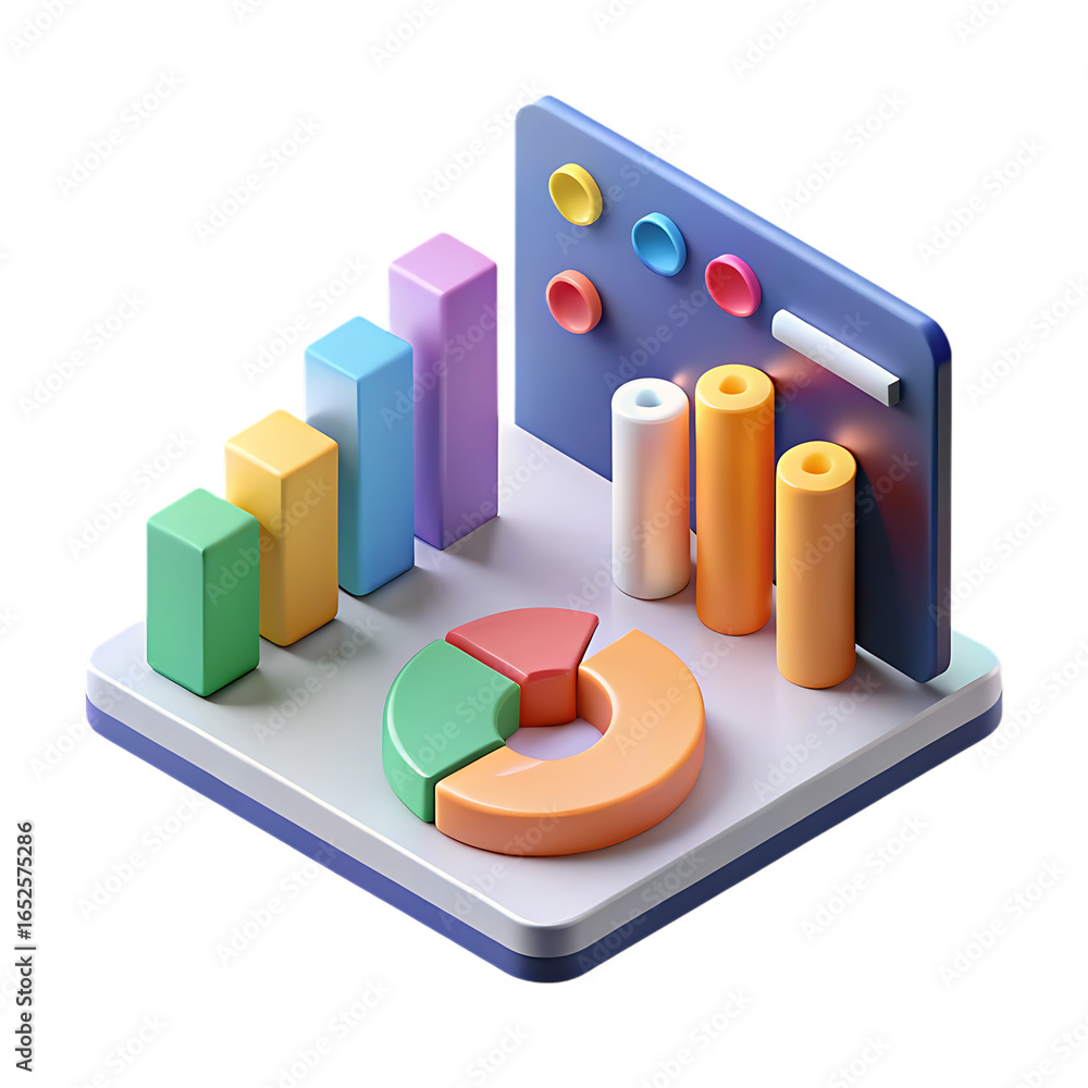 Aufkleber 3d isometric business data visualization with charts and graphs isolated on transparent background
