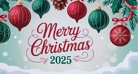 "CHRISTMAS 2025" text on christmas ornaments background.Celebrating christmas 2025.       - Powered by Adobe