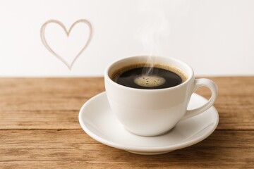 Fototapeta premium Softly focused coffee cup placed on a wooden table surface