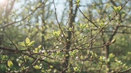 Early spring scene featuring new tree buds and branches
