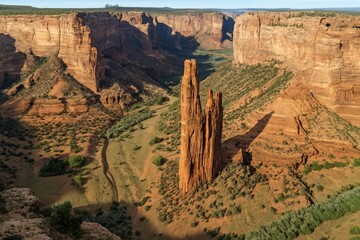 Spider Rock rises more than 800 feet above the valley in Canyon de Chelly National Monument, offering a vantage point at the Spider Rock Overlook within Navajo Land