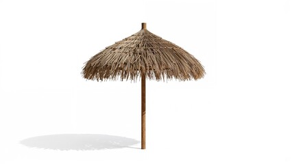 Single coconut leaf parasol umbrella isolated on a white backdrop