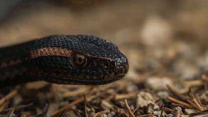 Fototapeta premium Focus on the head of a black rat snake showing keen eyes