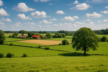 Scenic agricultural area with open meadows and cultivated land