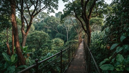 Elevated Path Through a Tropical Forest in a Botanical Garden