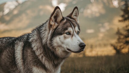 Fototapeta premium Blurry background with a husky showing a curious expression