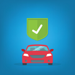 Car insurance document, report. Paper agreement checklist or loan checkmarks form list approved with automobile icon, vehicle financial, car dealership legal deal.	
