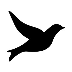 Stylized black silhouette of a flying bird isolated against a white background