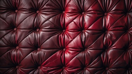 Fototapeta premium Macro shot of dark red leather with capitone pattern, paired with retro-style wine textile fabric.