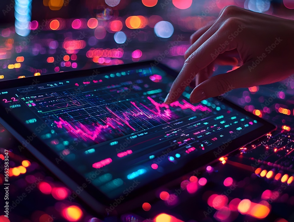 Poster digital trading platform displaying real time profits and analytics