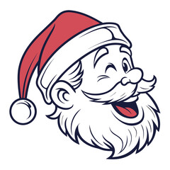 Cartoon illustration of santa claus face with beard and hat isolated on white background for christmas and new year
