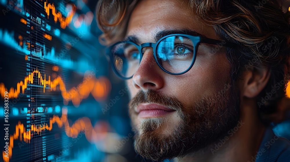 Aufkleber confident trader analyzing financial data for investment success