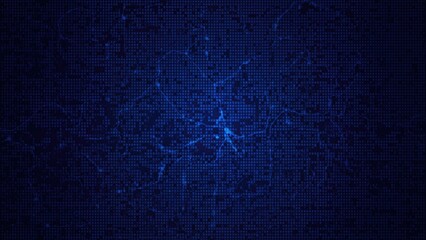 An abstract tech network pattern with varying dark blue colors, creating an intense and energetic visual background.