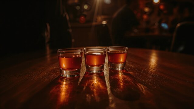 Close-Up of Shot Glasses Containing Tequila on a Nightclub Table