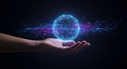 Digital data protection and security in human hand.