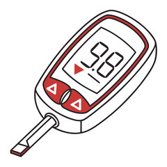 Illustration of a glucometer showing a high blood sugar level, isolated on white background represents diabetes management and healthcare