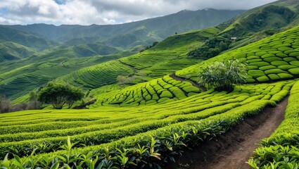 Plakat Tea farm scenery amidst islands with volcanic origins