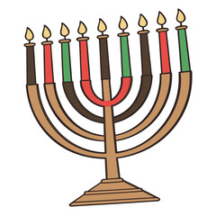 Traditional kwanzaa kinara with nine candles isolated on white background, symbolizing the seven principles of nguzo saba