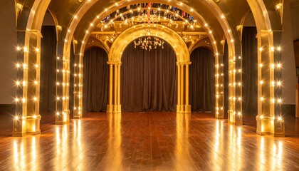 Obraz premium Grand Golden Hallway with Archways and Lights