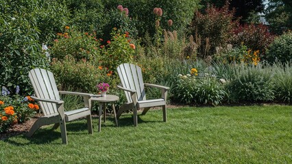 Sustainable botanical environment featuring colorful foliage and garden furniture