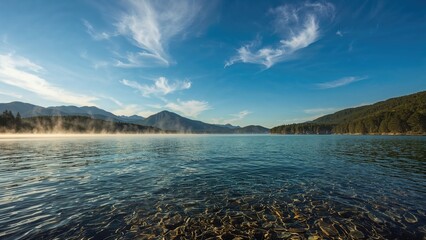 Obraz premium Peaceful lake surrounded by hills